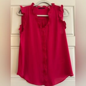 T Tahari Fuchsia Ruffled Blouse